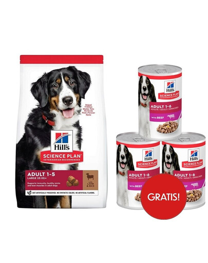 HILL'S Science Plan Canine Adult Large Breed Lamb&Rice karma dla psów dużych ras z jagnięciną i ryżem 14 kg + 3 puszki mokrej karmy HILL's GRATIS