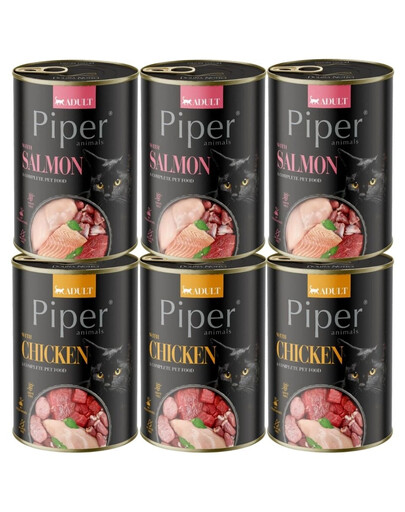 PIPER Animals Mix smaków 6x400 g z łososiem i kurczakiem, mokra karma dla kota