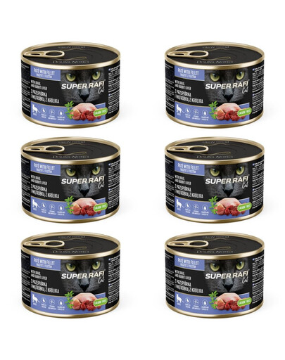 SUPER RAFI Cat z przepiórką i wątróbką z królika 6x185g mokra karma dla kota