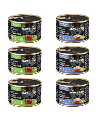 SUPER RAFI Cat Mix 2 smaków 6x185g mokra karma dla kota