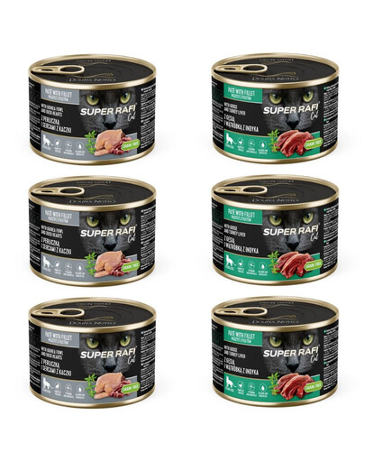 SUPER RAFI Cat Mix 2 smaków 6x185g mokra karma dla kotów sterylizowanych