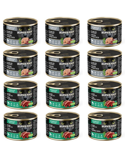 SUPER RAFI Cat Mix 2 smaków 12x185g mokra karma dla kotów sterylizowanych