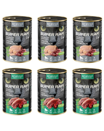 SUPER RAFI Cat Mix 2 Smaków 6x400g mokra karma dla kotów sterylizowanych