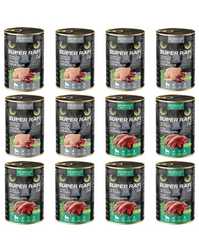 SUPER RAFI Cat Mix 2 smaków 12x400g mokra karma dla kotów sterylizowanych