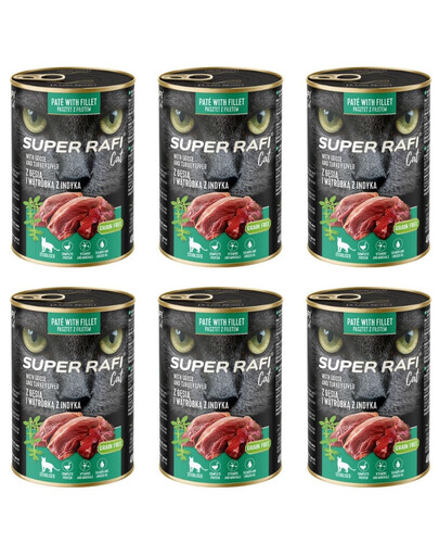 SUPER RAFI Cat z gęsią i wątróbką z indyka 6x400g mokra karma dla kotów sterylizowanych
