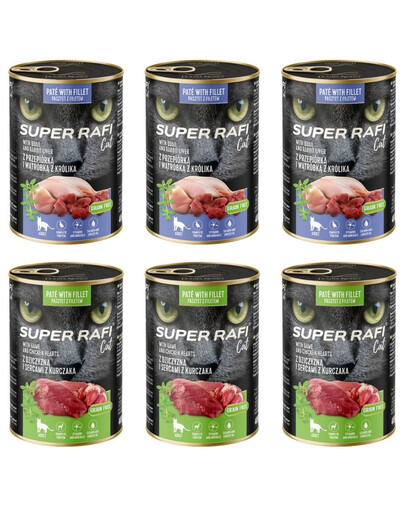 SUPER RAFI Cat Mix 2 smaków 6x400g mokra karma dla kota