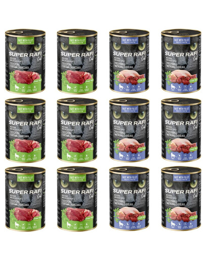SUPER RAFI Cat Mix 2 smaków 12x400g mokra karma dla kota
