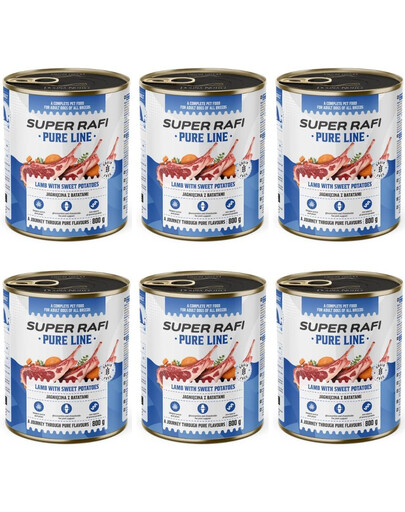 SUPER RAFI Pure Line jagnięcina z batatami 6x800g mokra karma dla psa