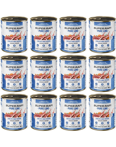 SUPER RAFI Pure Line jagnięcina z batatami 12x800g mokra karma dla psa