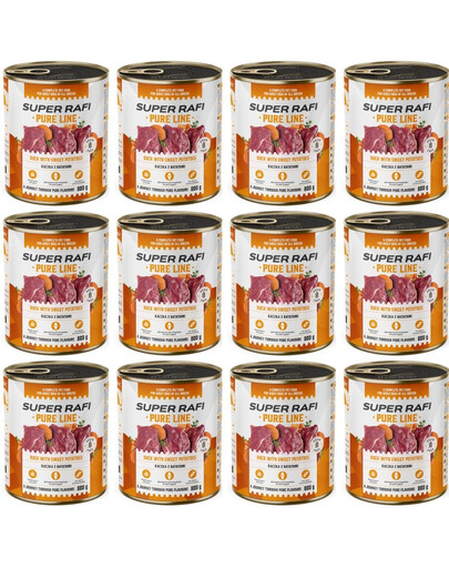 SUPER RAFI Pure Line kaczka z batatami 12x800g mokra karma dla psa