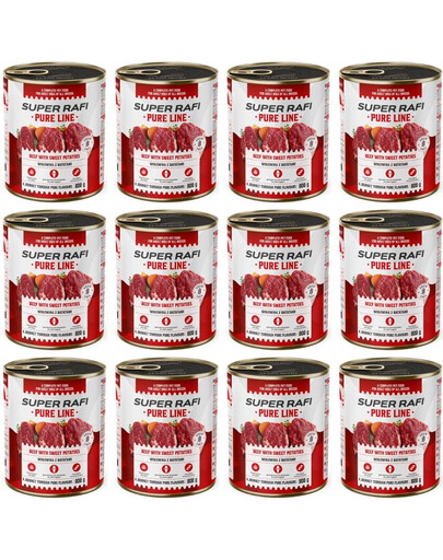 SUPER RAFI Pure Line wołowina z batatami 12x800g mokra karma dla psa