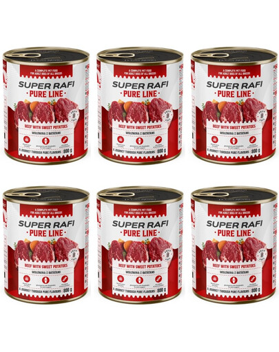 SUPER RAFI Pure Line wołowina z batatami 6x800g mokra karma dla psa
