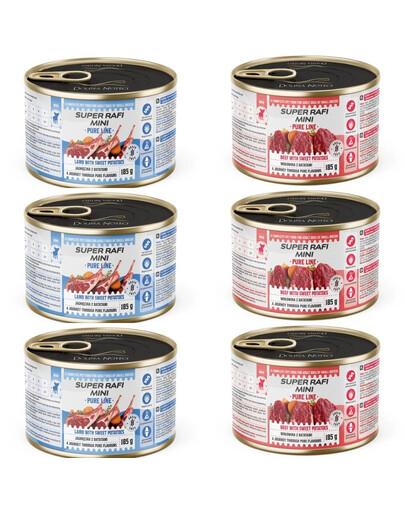 SUPER RAFI Mini Pure Line mix 2 smaków z batatami 6x185g mokra karma dla psów małych ras