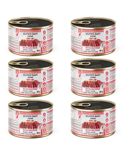 SUPER RAFI Mini Pure Line z wołowiną i batatami 6x185g mokra karma dla psów małych ras