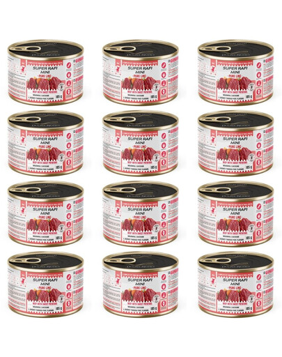 SUPER RAFI Mini Pure Line z wołowiną i batatami 12x185g mokra karma dla psów małych ras