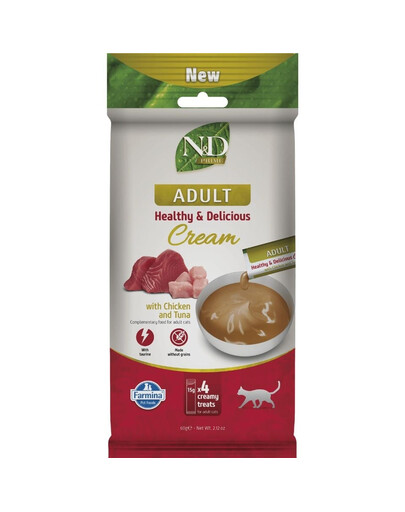 FARMINA N&D Prime Cat Creamy Chicken and Tuna 60 g z kurczakiem i tuńczykiem, kremowa przysmak dla kotów