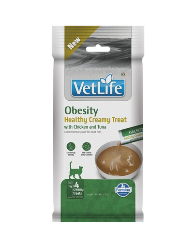 FARMINA Vet Life Cat Obesity Creamy 60 g z kurczakiem i tuńczykiem, kremowy przysmak dla kotów z nadwagą