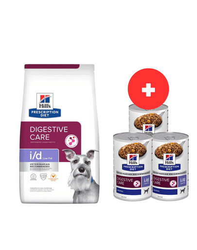 HILL'S Prescription Diet Digestive Care i/d ActivBiome Canine Low Fat kurczak 12 kg + 3 x 360g karmy dla psów GRATIS