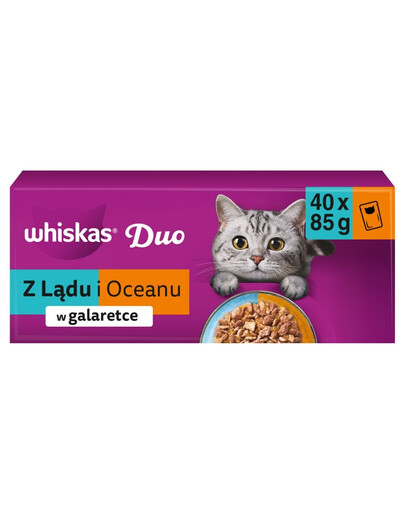 WHISKAS DUO Adult Karma mokra Z Lądu i Oceanu w galaretce, 40 x 85 g mokra karma dla kota