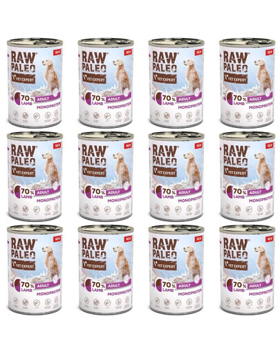 RAW PALEO Monoprotein Lamb Adult 12x400g jagnięcina, mokra karma dla psów