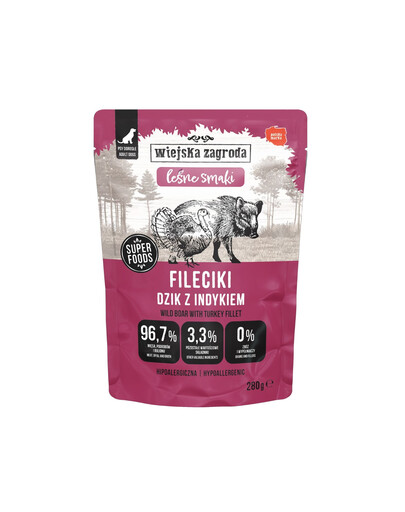 WIEJSKA ZAGRODA Monoproteinowa Fileciki Dzik z indykiem Leśne smaki 280 g mokra karma dla psa
