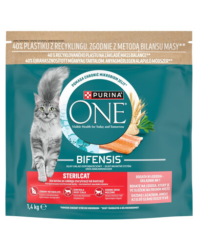 PURINA ONE Bifensis Sterilcat Salmon 1,4 kg bogata w łososia, sucha karma dla kotów po zabiegu sterylizacji
