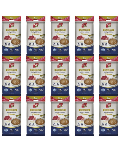 FARMINA N&D Quinoa Cat Digestion Cream Chicken and Tuna 15x60 g z kurczakiem i tuńczykiem, kremowy przysmak dla kotów z wrażliwym trawieniem