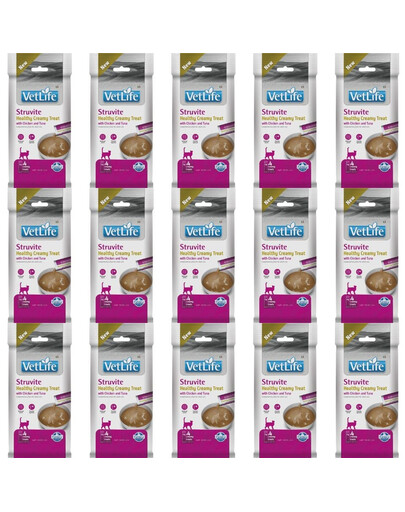 FARMINA Vet Life Cat Struvite Creamy 15x60 g z kurczakiem i tuńczykiem, kremowy przysmak dla kotów wspierający układ moczowy