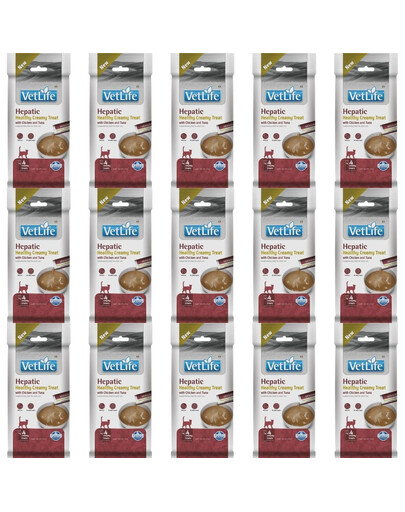 FARMINA Vet Life Cat Hepatic Creamy 15x60 g z kurczakiem i tuńczykiem, kremowy przysmak dla kotów wspierający pracę wątroby