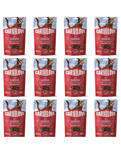 CARNILOVE Soft Snack Cat Sardine 12x50 g z sardynką i truskawkami, miękkie przysmaki dla kotów