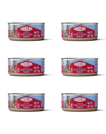CARNILOVE Cat Can Paté Turkey and Salmon 6x100 g z indykiem i łososiem, pasztet dla kotów