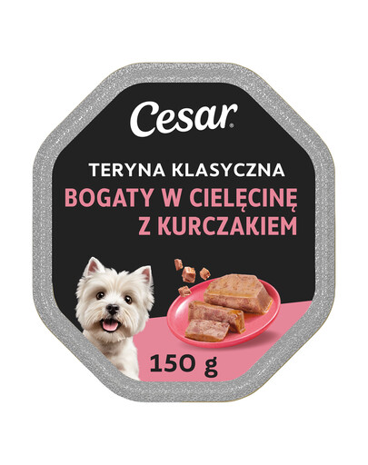 CESAR Classic Teryna ar teļa un vistas gaļas gabaliņiem 150 g pilnvērtīga mitrā barība pieaugušiem suņiem
