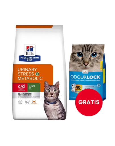 HILL'S Prescription Diet Feline Urinary Stress + Metabolic c/d Stress Multicare 8 kg + żwirek dla kotów 6 kg GRATIS