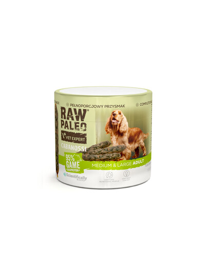 RAW PALEO Cabanossi Game Medium Large 100g dziczyzna, półwilgotna pełnoporcjowa karma w formie kiełbasek dla psów