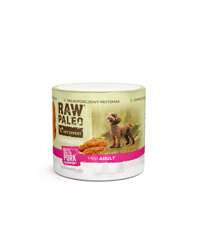 RAW PALEO Cabanossi Pork Mini 100g wieprzowina, półwilgotna pełnoporcjowa karma w formie kiełbasek dla psów