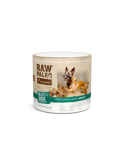 RAW PALEO Olympic Duck Medium Large 90g kaczka, hipoalergiczny monoproteinowy przysmak treningowy dla psów