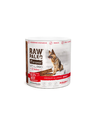 RAW PALEO Vital Pro Arthro Beef Medium Large 100g funkcjonalny przysmak na stawy dla psów ras średnich i dużych