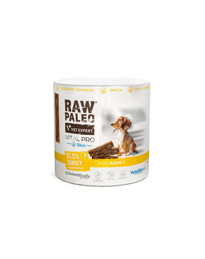 RAW PALEO Vital Pro Skin Coat Turkey Mini 100g monoproteinowy przysmak funkcjonalny na skórę i sierść dla psów