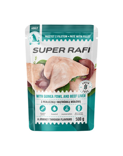 SUPER RAFI z perliczką i wątróbką wołową 500 g mokra karma dla psów