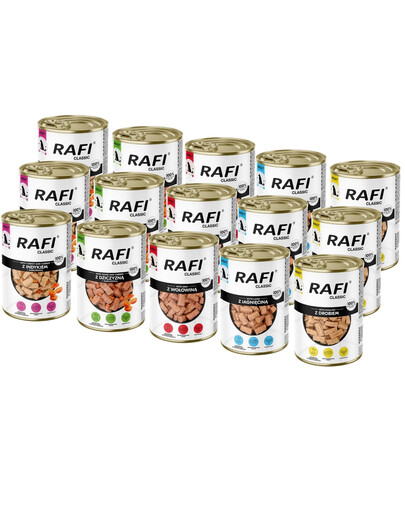 RAFI Classic Mix smaków w sosie 15x1240 g mokra karma dla psów wszystkich ras