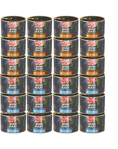 RAFI Mini Mix smaków z kaczką i jagnięciną 24x185g dla psów małych ras