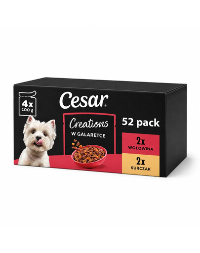 CESAR Creations Kurczak z groszkiem i Wołowina z marchewką w galaretce 52x100 g mokra karma dla dorosłych psów