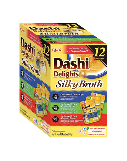 INABA Cat Dashi Delights Silky Broth Mix smaków z kurczakiem i tuńczykiem 12x40 g