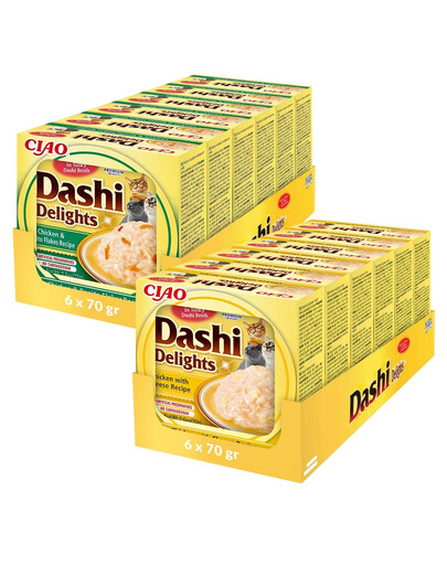 INABA Cat Dashi Delights Kurczak, tuńczyk bonito i Kurczak, ser 12x70 g