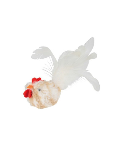 Trixie žaislas baltas gaidys su plunksnomis ir garsu 8 cm