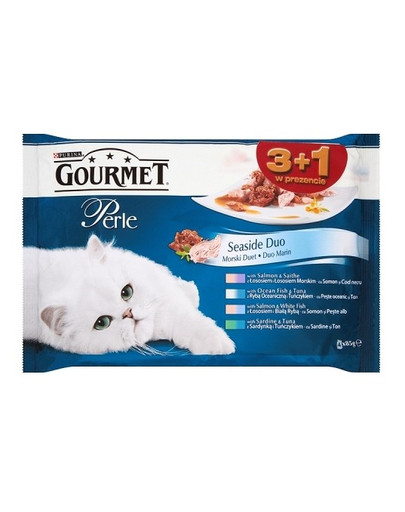 GOURMET Perle Seaside Duo su žuvimi 3+1 Dovana 4 x 85 g