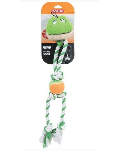 Zolux pliušinis žaislas šunims kamuoliukas + virvė 55 cm žalias
