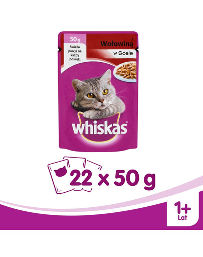 WHISKAS Mini konservai su jautiena 50 g x22
