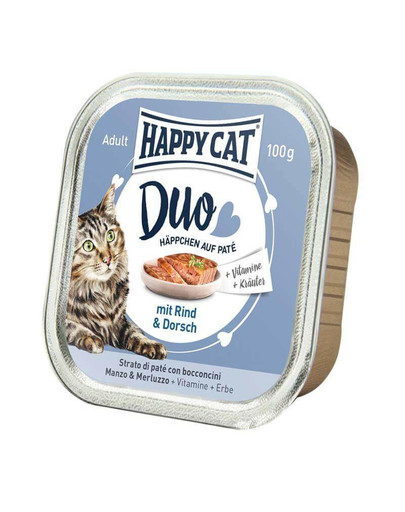 Happy Cat Duo pastēte ar liellopa gaļu un mencām 100 g