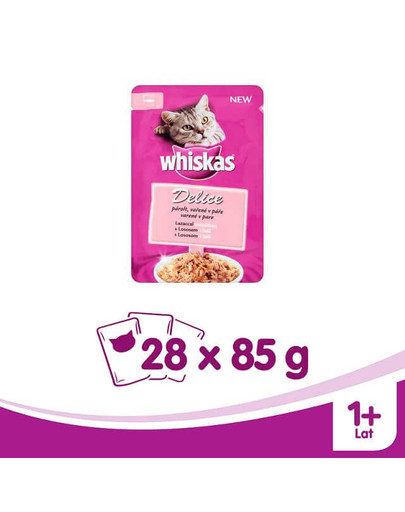 WHISKAS Delice konservai su garinta lašiša 85 g x28